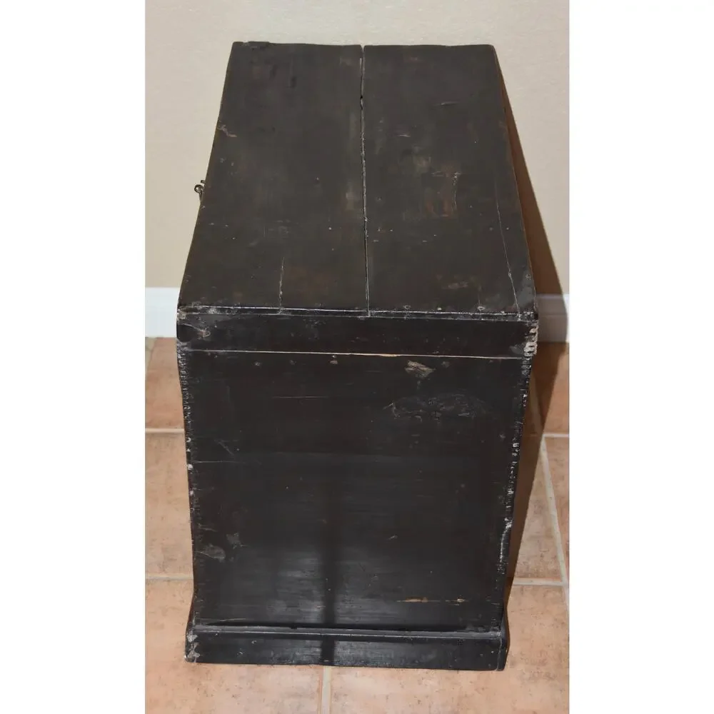 Antique Chinese Lacquer Hand Painted Coffer Carved Elm Wood Chest/Trunk